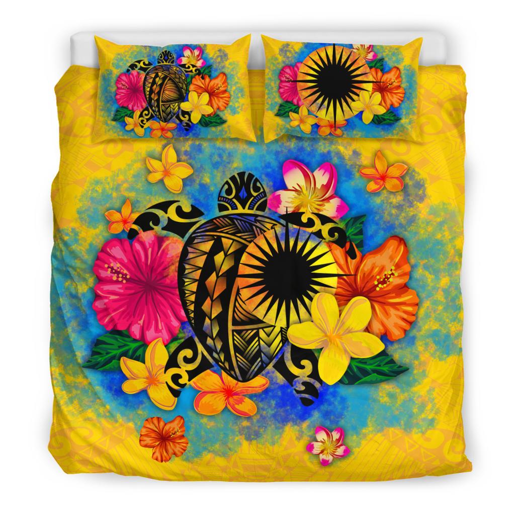 Marshall Island Polynesian Bedding Set - Turtle with Plumeria and Hibiscus - Polynesian Pride