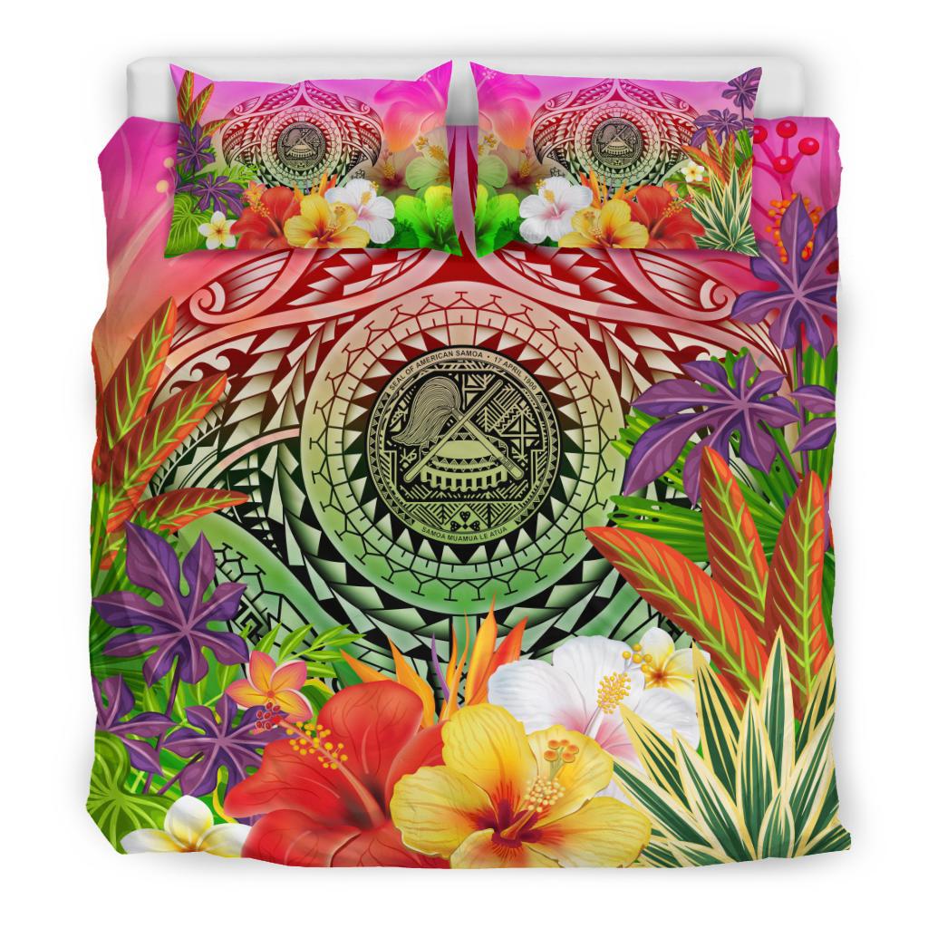 American Samoa Polynesian Bedding Set - Manta Ray Tropical Flowers - Polynesian Pride