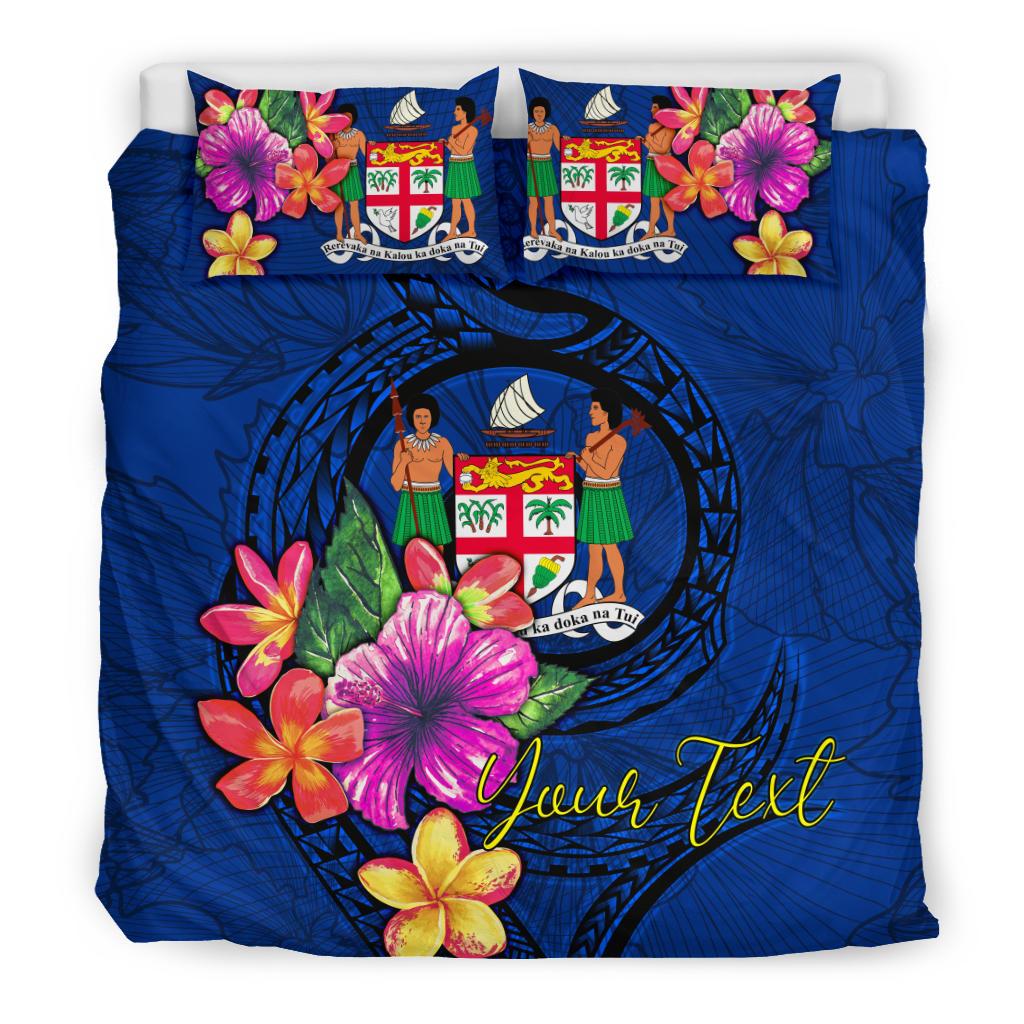 Polynesian Custom Personalised Bedding Set - Fiji Duvet Cover Set Floral With Seal Blue - Polynesian Pride