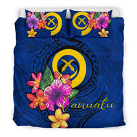 Polynesian Bedding Set - Vanuatu Duvet Cover Set Floral With Seal Blue - Polynesian Pride
