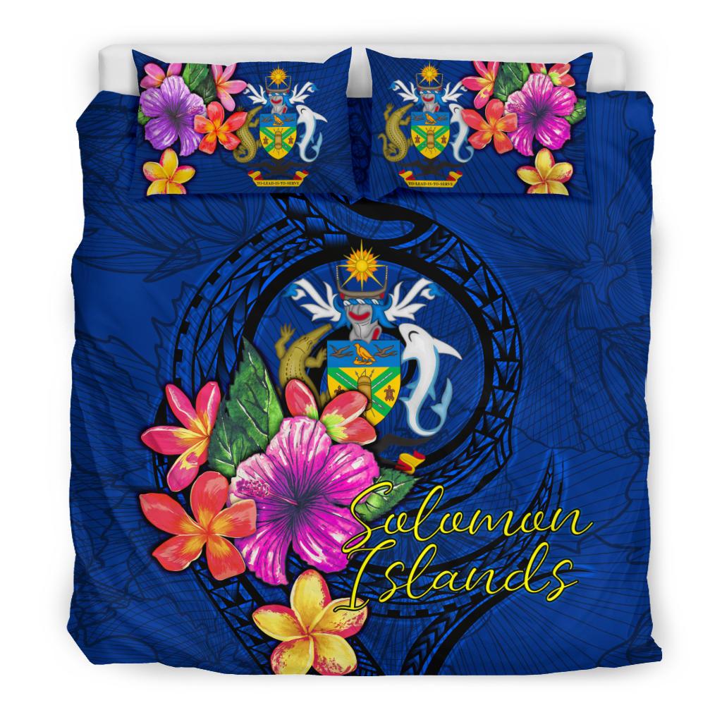 Polynesian Bedding Set - Solomon Islands Duvet Cover Set Floral With Seal Blue - Polynesian Pride