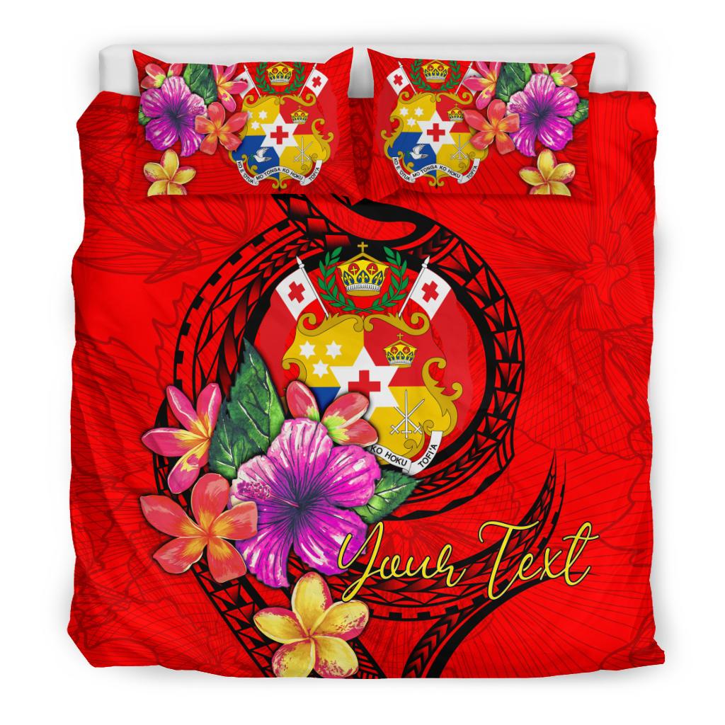 Tonga Polynesian Custom Personalised Bedding Set - Floral With Seal Red - Polynesian Pride
