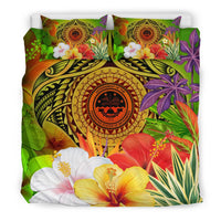 Fsm Polynesian Bedding Set - Manta Ray Tropical Flowers (Reggae) - Polynesian Pride