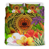 Samoa Polynesian Bedding Set - Manta Ray Tropical Flowers (Reggae) - Polynesian Pride