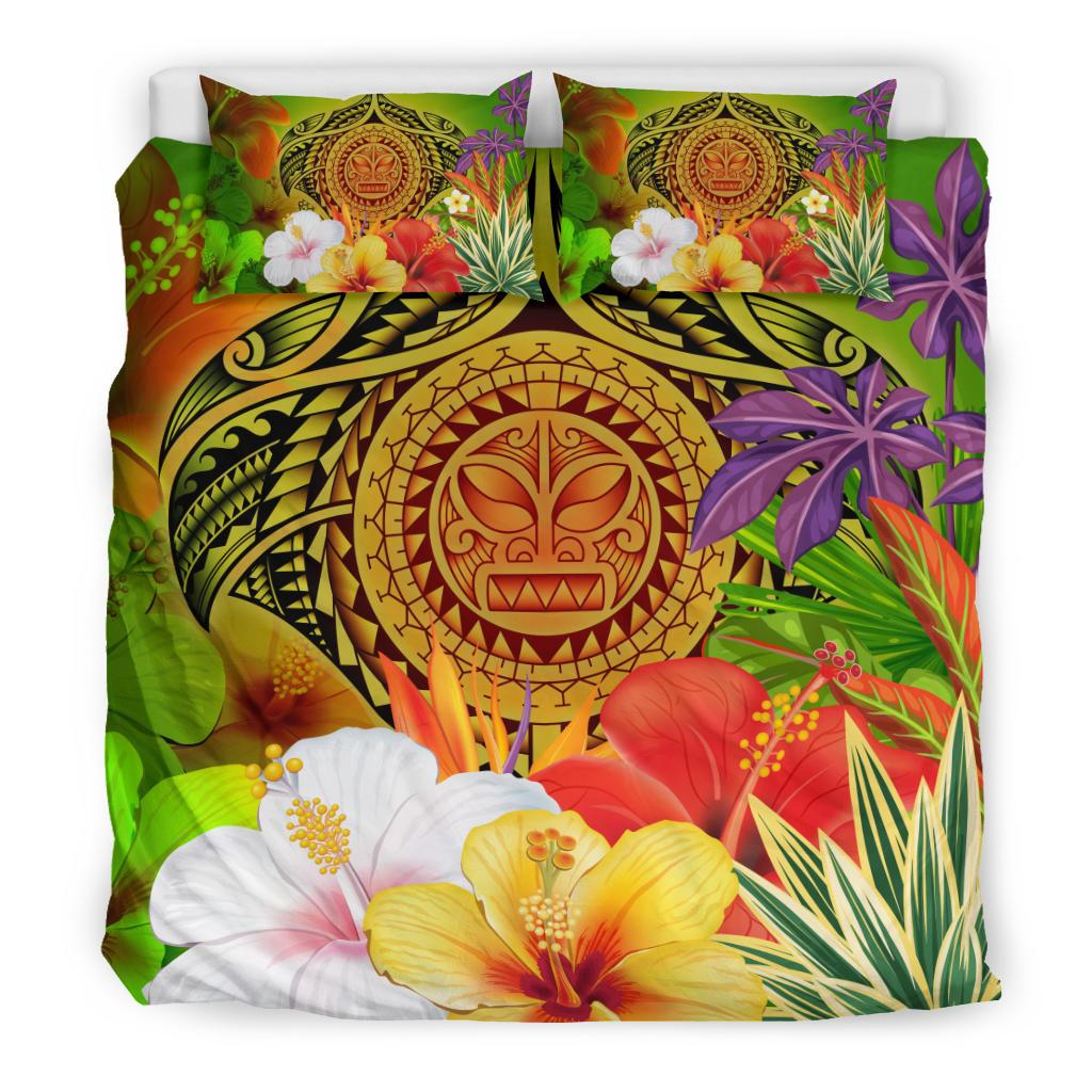 Polynesian Bedding Set - Manta Ray Tropical Flowers (Reggae) - Polynesian Pride