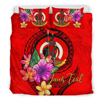 Vanuatu Polynesian Custom Personalised Bedding Set - Floral With Seal Red - Polynesian Pride