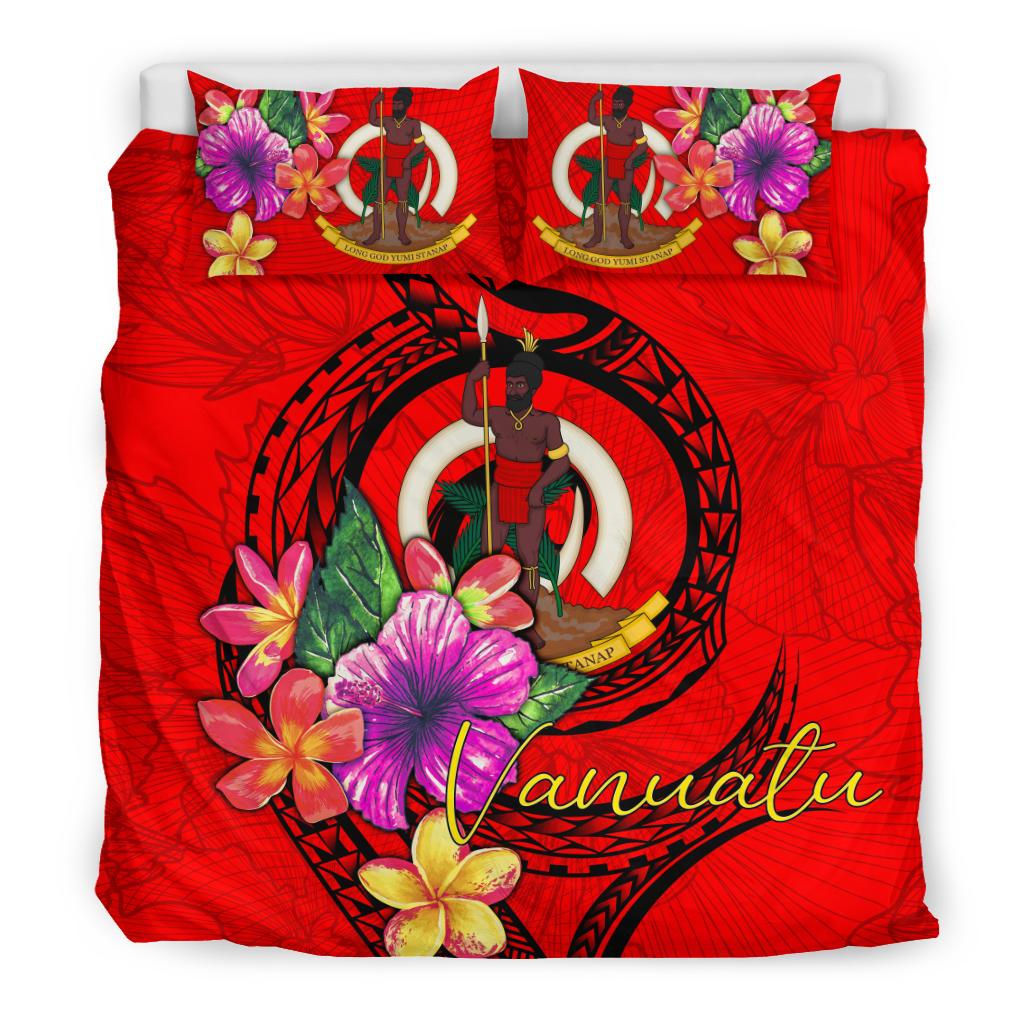 Vanuatu Polynesian Bedding Set - Floral With Seal Red - Polynesian Pride