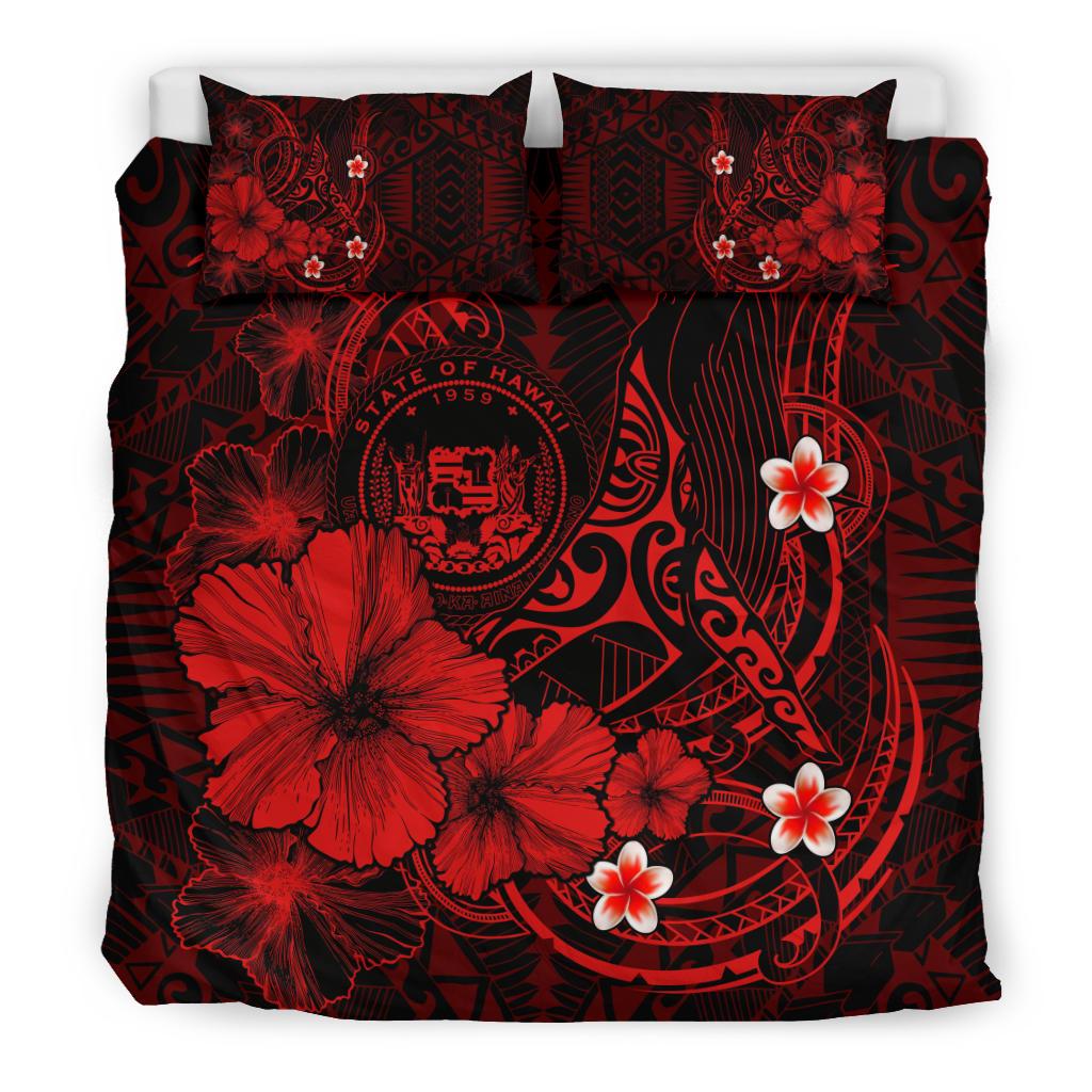 Polynesian Hawaii Bedding Set - Humpback Whale with Hibiscus (Red) - Polynesian Pride