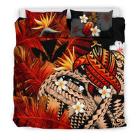 Kanaka Maoli (Hawaiian) Bedding Set, Polynesian Pineapple Banana Leaves Turtle Tattoo Red - Polynesian Pride