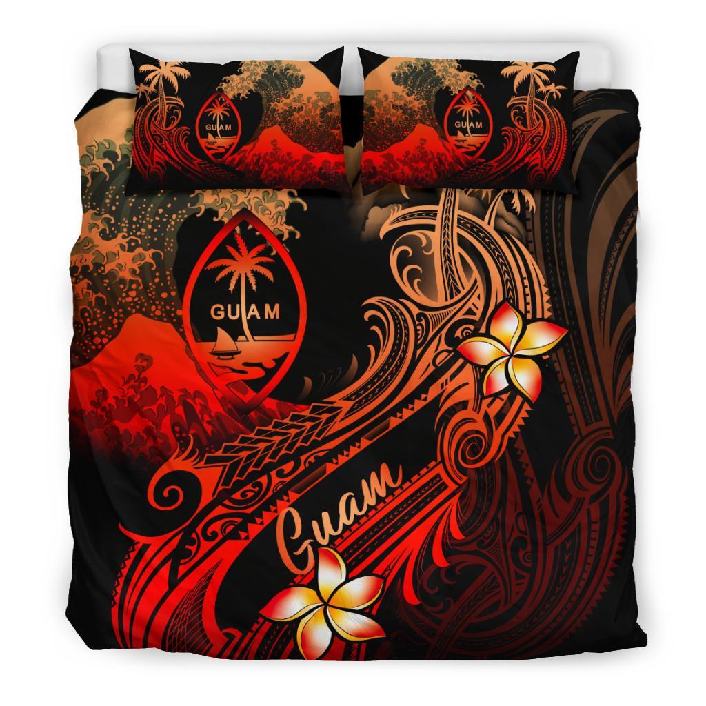 Guam Polynesian Bedding Set - Plumeria Flowers And Waves - Polynesian Pride
