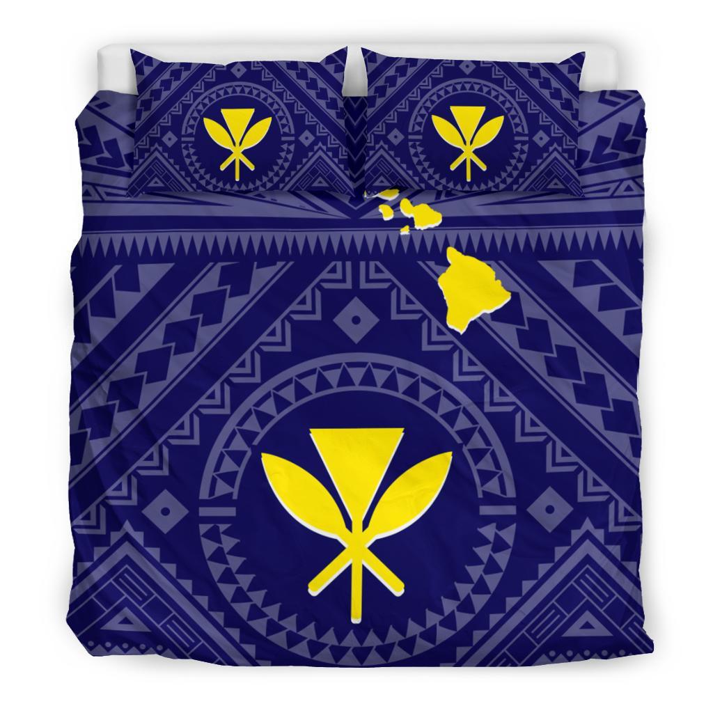 Hawaii Bedding Set - Hawaii Kanaka Maoli And Map ( Blue) - Polynesian Pride