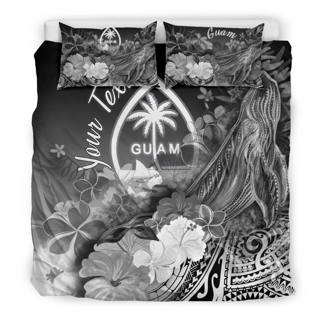 Guam Custom Personalised Bedding Set - Humpback Whale with Tropical Flowers (White) - Polynesian Pride