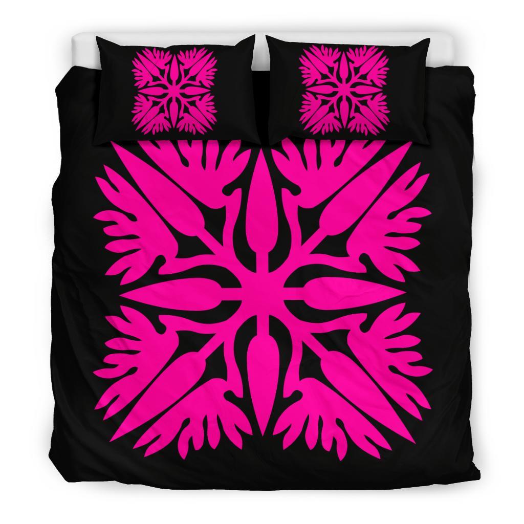Hawaiian Bedding Set Royal Pattern - Black And Pink - A3 Style - Polynesian Pride