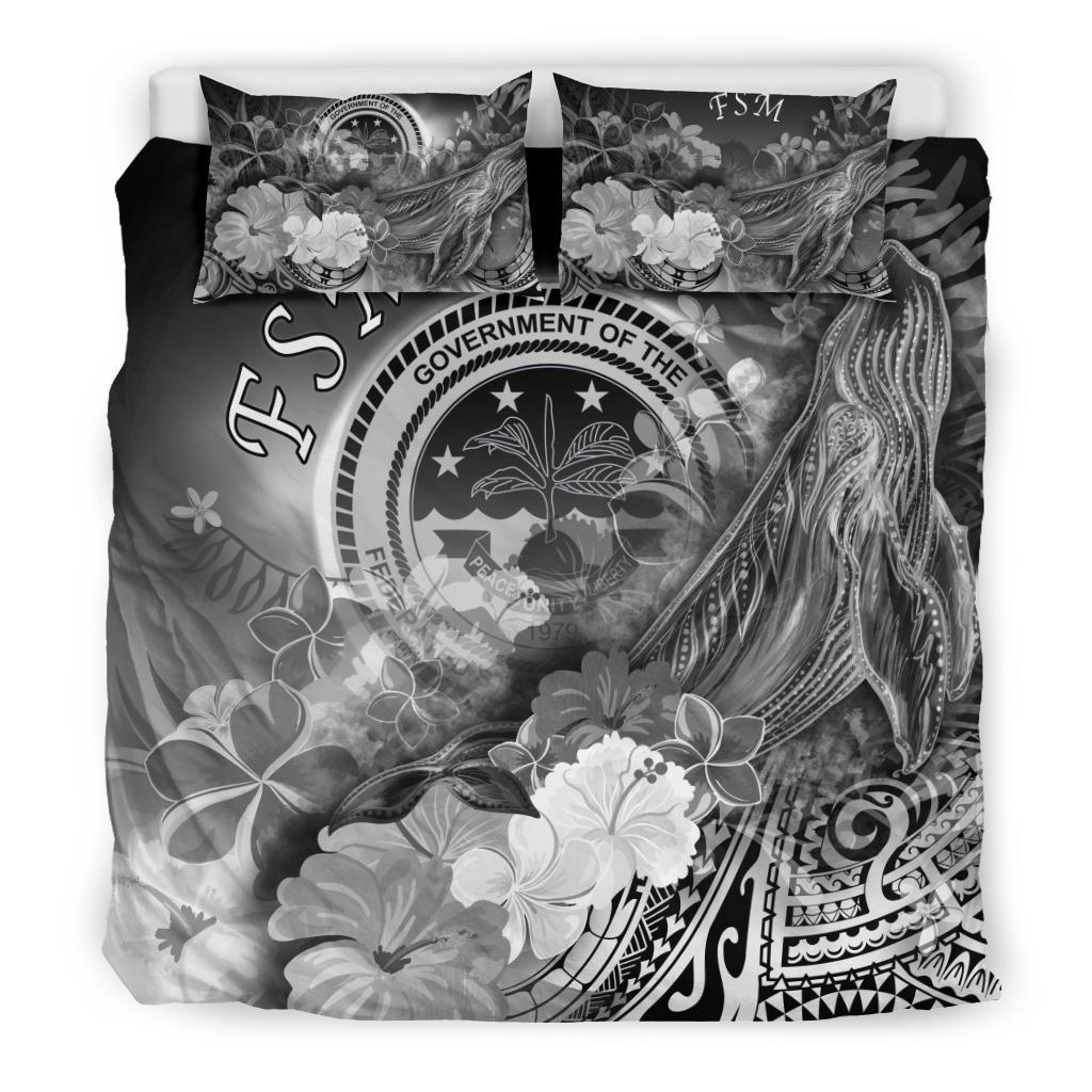 Federated States of Micronesia Bedding Set - Humpback Whale with Tropical Flowers (White) - Polynesian Pride