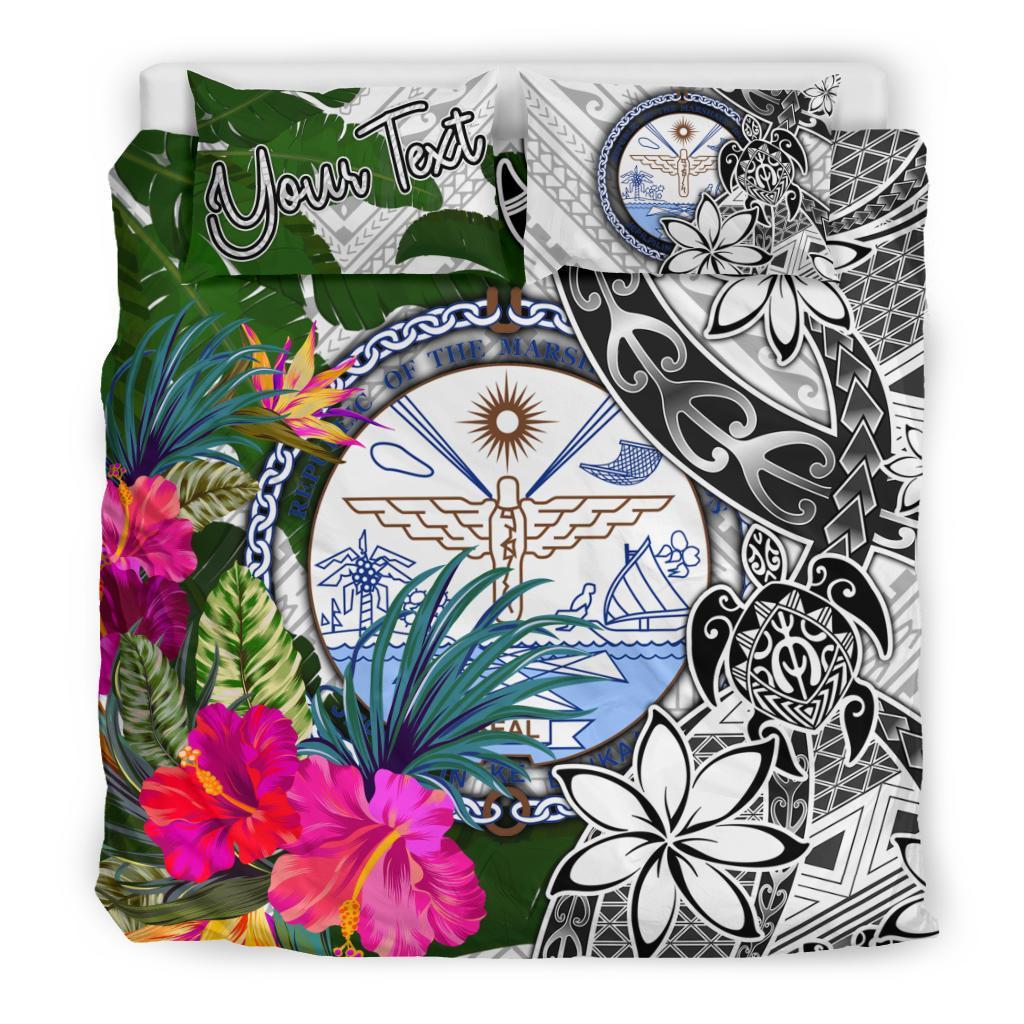 Marshall Islands Custom Personalised Bedding Set White - Turtle Plumeria Banana Leaf Crest - Polynesian Pride