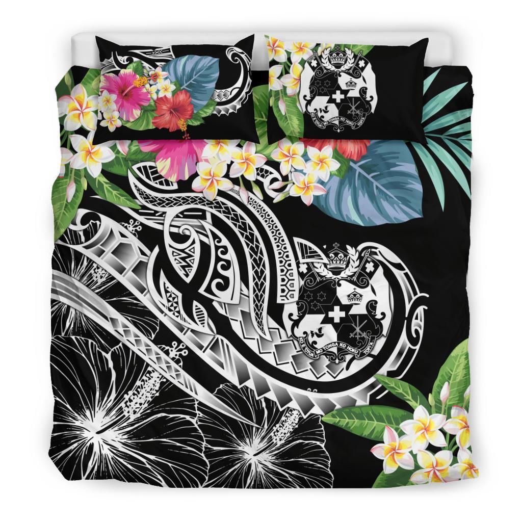 Tonga Polynesian Bedding Set - Summer Plumeria (Black) - Polynesian Pride