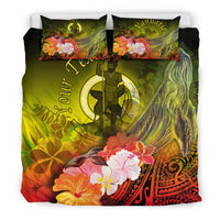 Vanuatu Custom Personalised Bedding Set - Humpback Whale with Tropical Flowers (Yellow) - Polynesian Pride
