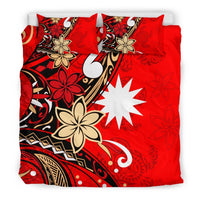 Nauru Bedding Set - Tribal Flower With Special Turtles Red Color - Polynesian Pride