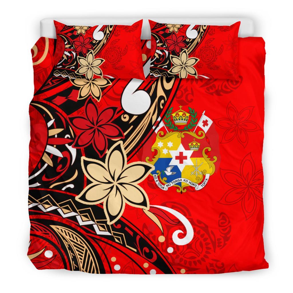 Tonga Polynesian Bedding Set - Tribal Flower With Special Turtles Red Color - Polynesian Pride