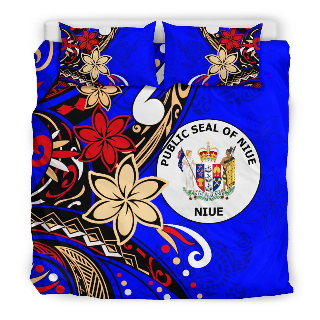Niue Bedding Set - Tribal Flower With Special Turtles Blue Color - Polynesian Pride
