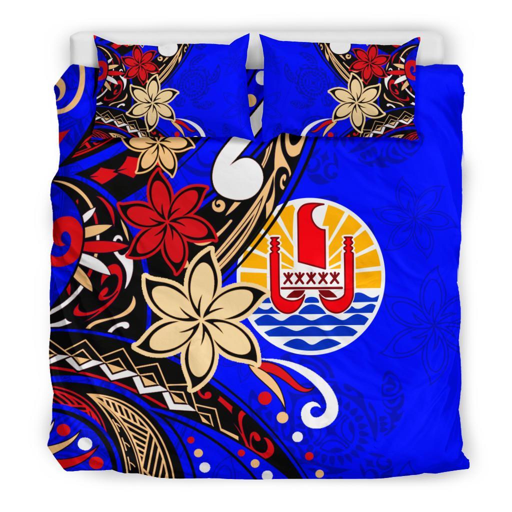 Tahiti Bedding Set - Tribal Flower With Special Turtles Blue Color - Polynesian Pride