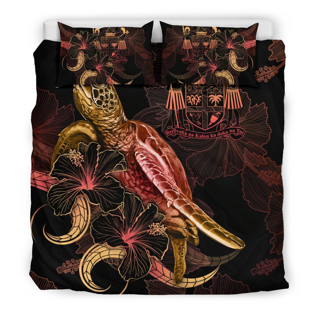 FiJi Polynesian Bedding Set - Turtle With Blooming Hibiscus Gold - Polynesian Pride