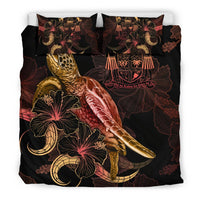FiJi Polynesian Bedding Set - Turtle With Blooming Hibiscus Gold - Polynesian Pride