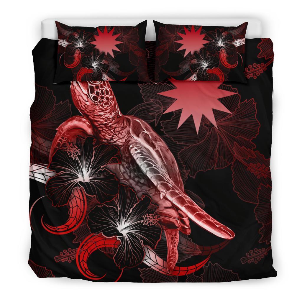 New Caledonia Polynesian Bedding Set - Turtle With Blooming Hibiscus Red - Polynesian Pride