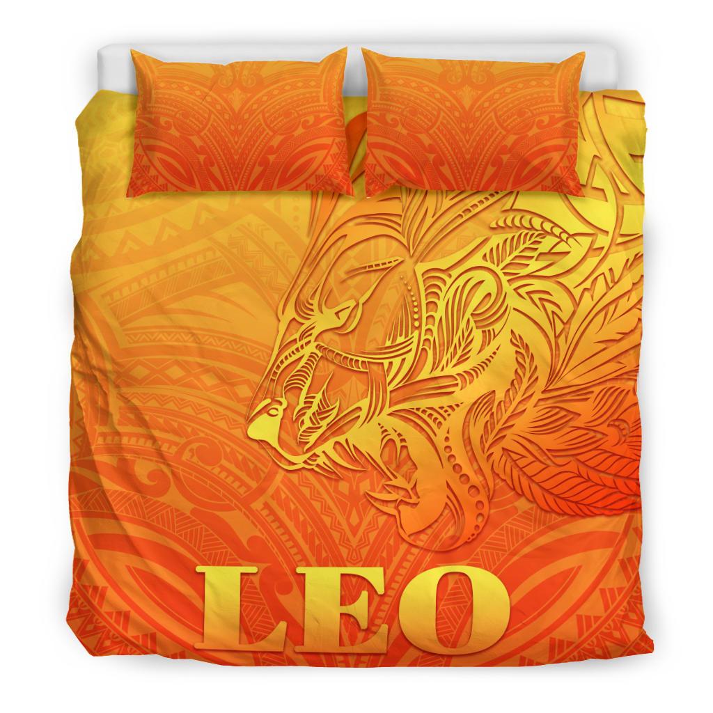 Sun In Leo Zodiac Bedding Set Polynesian Tattoo Simple - Orange - Polynesian Pride