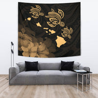 Hawaii Turtle Hibiscus Map Polynesian Blur Tapestry - Polynesian Pride