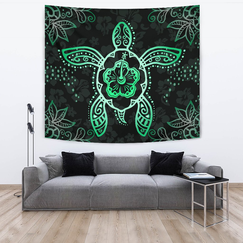 Turtle Hibiscus Green Tapestry - Polynesian Pride