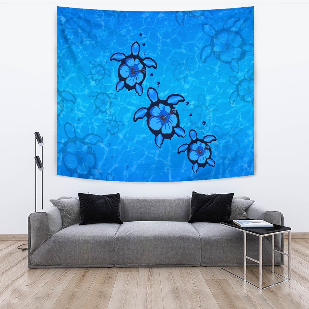 Turtle Hibiscus Swim In Sea Tapestry - Polynesian Pride
