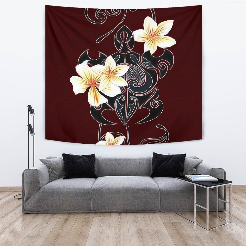 Turtle Poly Tribal Plumeria Red Tapestry - Polynesian Pride