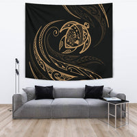 Hawaii Turtle Tapestry - Gold - Frida Style Wall Tapestry Black - Polynesian Pride