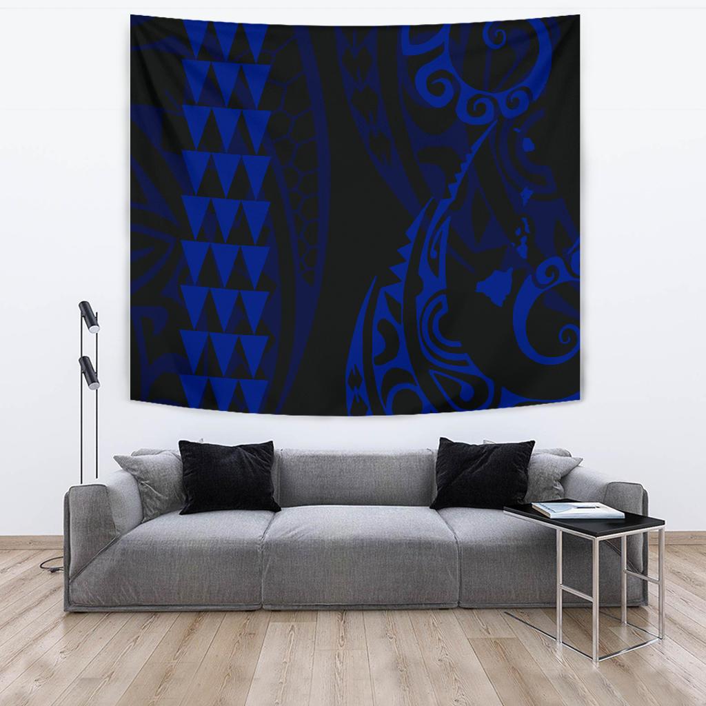 Hawaii Kakau Blue Polynesian Tribal Tapestry - Polynesian Pride