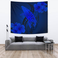 Hawaii Whale Swim Poly Blue Tapestry Wall Tapestry Large 104" x 88" Blue - Polynesian Pride