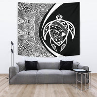 Hawaii Turtle Map Polynesian Tapestry - White - Circle Style Wall Tapestry 150cm*150cm White - Polynesian Pride