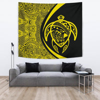 Hawaii Turtle Map Polynesian Tapestry - Yellow - Circle Style Wall Tapestry 150cm*150cm Yellow - Polynesian Pride