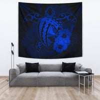 Hawaii Hibiscus Tapestry - Harold Turtle - Blue Wall Tapestry Blue - Polynesian Pride