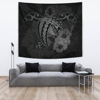 Hawaii Hibiscus Tapestry - Harold Turtle - Gray Wall Tapestry Large 104" x 88" Gray - Polynesian Pride