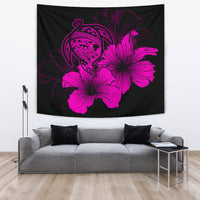 Hawaii Hibiscus Tapestry - Turtle Map - Pink Wall Tapestry Large 104" x 88" Pink - Polynesian Pride