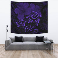 Hawaii Turtle Ohana Hibiscus Poly Tapestry - Purple Wall Tapestry Large 104" x 88" Purple - Polynesian Pride