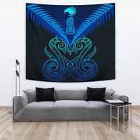 Maori Manaia New Zealand Tapestry Blue Wall Tapestry - Manaia Large 104" x 88" Blue - Polynesian Pride