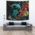 Polynesian Tapestry Turtle And Shark - Hibiscus Turquoise Wall Tapestry Large 104" x 88" Turquoise - Polynesian Pride