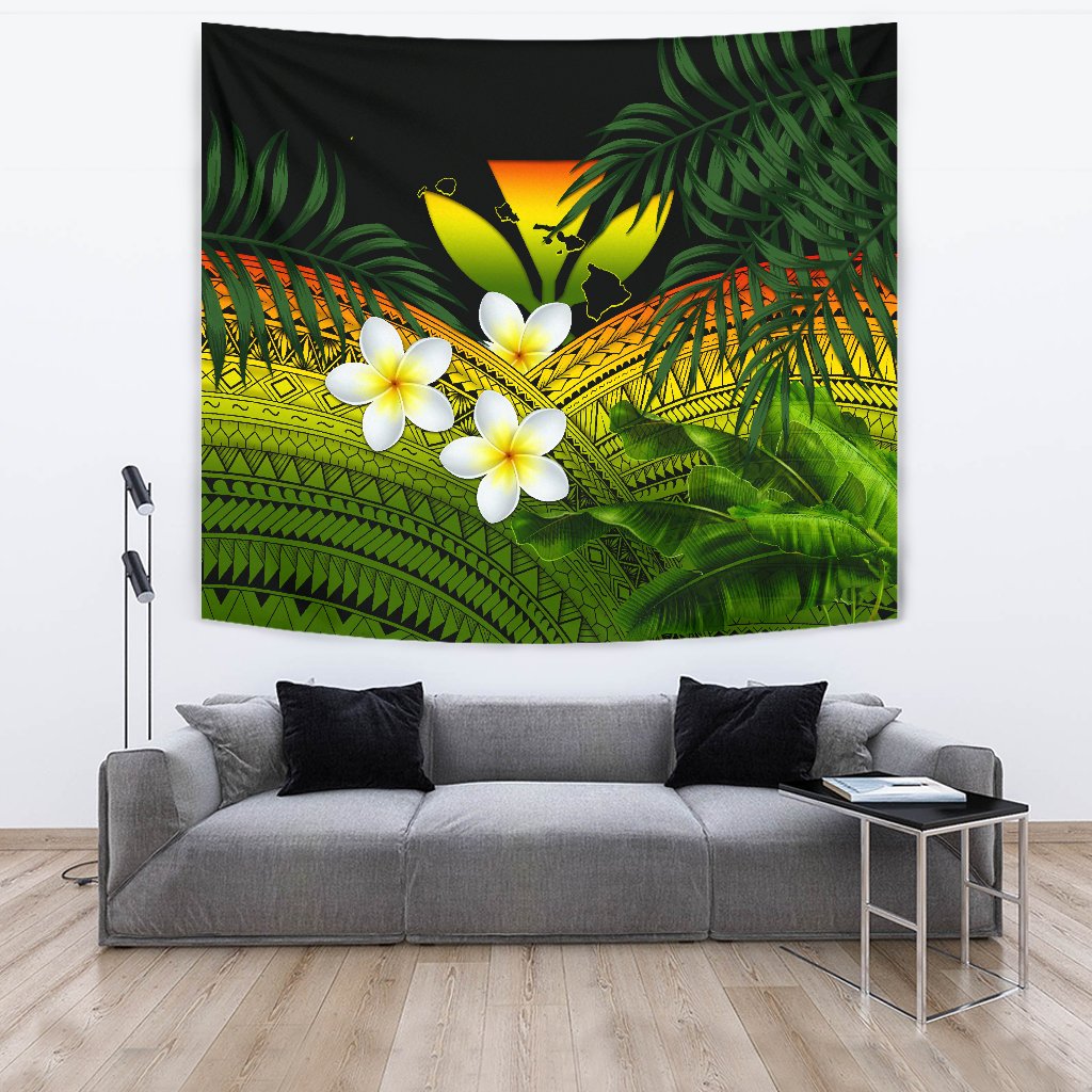Kanaka Maoli (Hawaiian) Tapestry, Polynesian Plumeria Banana Leaves Reggae - Polynesian Pride