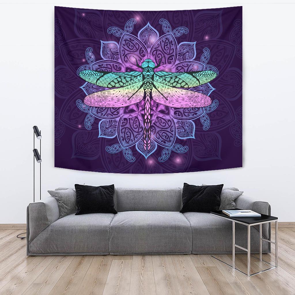 Maori Mandala Dragonfly Tapestry Wall Tapestry Large 104" x 88" Purple - Polynesian Pride