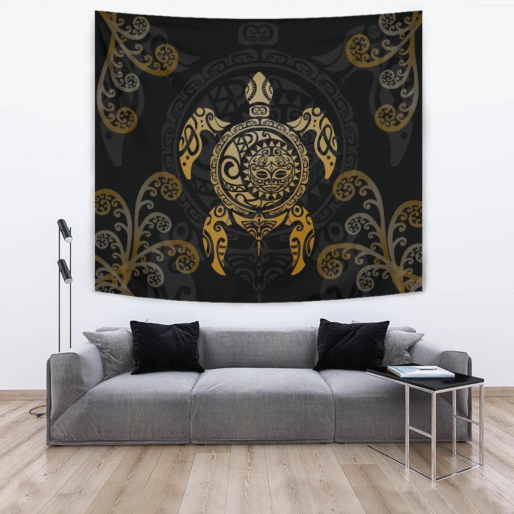 Maori Turtle Tapestry Gold Wall Tapestry Large 104" x 88" Gold - Polynesian Pride