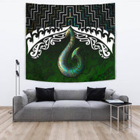 New Zealand Maori Tapestry, Poutama Hei Matau Paua Shell Wall Tapestry Large 104" x 88" Paua Shell - Polynesian Pride