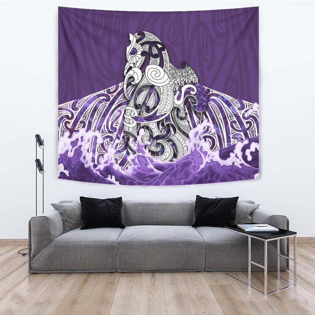 Maori Manaia The Blue Sea Tapestry, Purple Wall Tapestry Large 104" x 88" Purple - Polynesian Pride