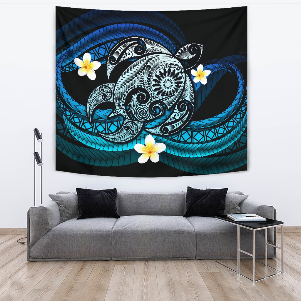 Hawaii Turtle Plumeria Polynesian Tapestry - Mela Style Wall Tapestry 150cm*150cm Black - Polynesian Pride
